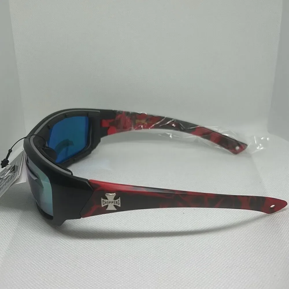 Choppers Padded Flame Mirrored Lens Sunglasses